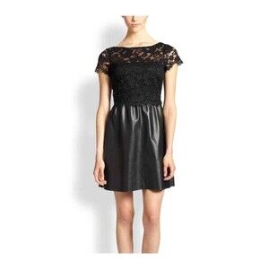 Bailey 44 Stary Sky Lace Faux Leather Boat Neck Dress Small